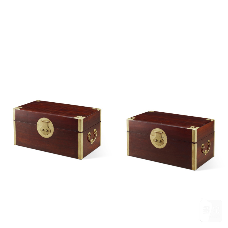 A pair of zitan boxes and covers, Qing dynasty, 18th century | 清十八世紀 紫檀小箱一對